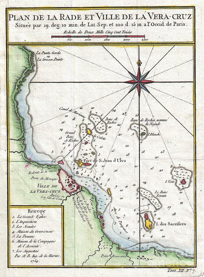 1754 Bellin Map of Veracruz Mexico  Photograph by Paul Fearn