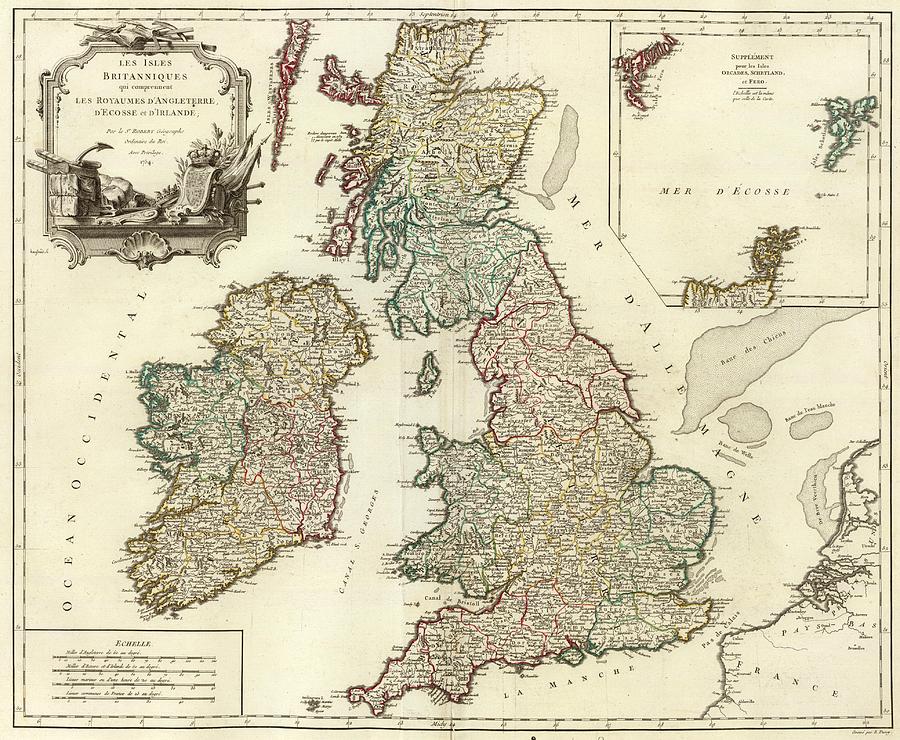 1754 British Isles Vintage Map Print Digital Art by Helena Kay - Fine ...