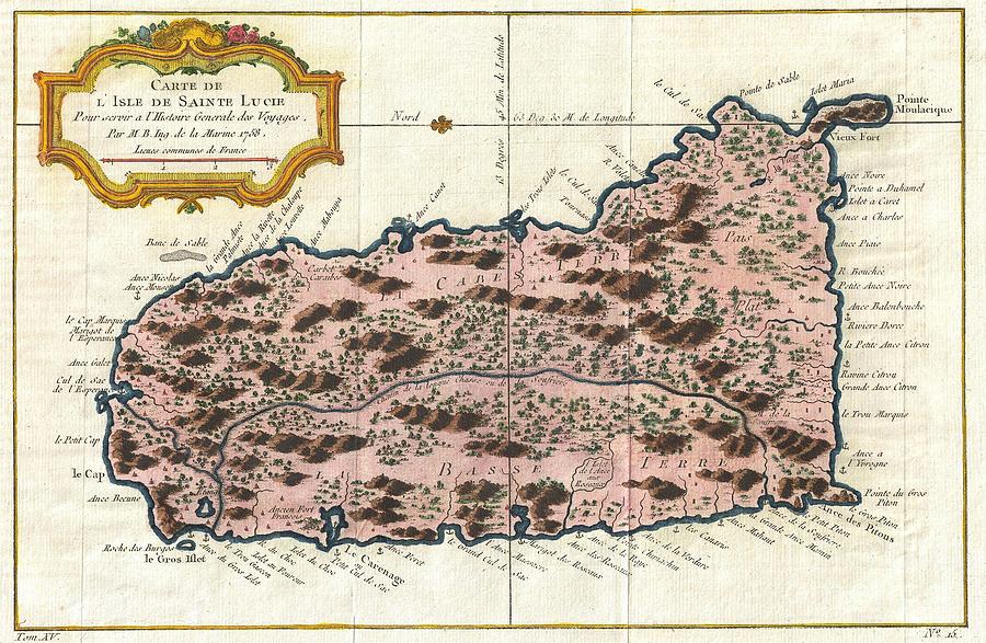 1758 Bellin Map of Saint Lucia  Photograph by Paul Fearn