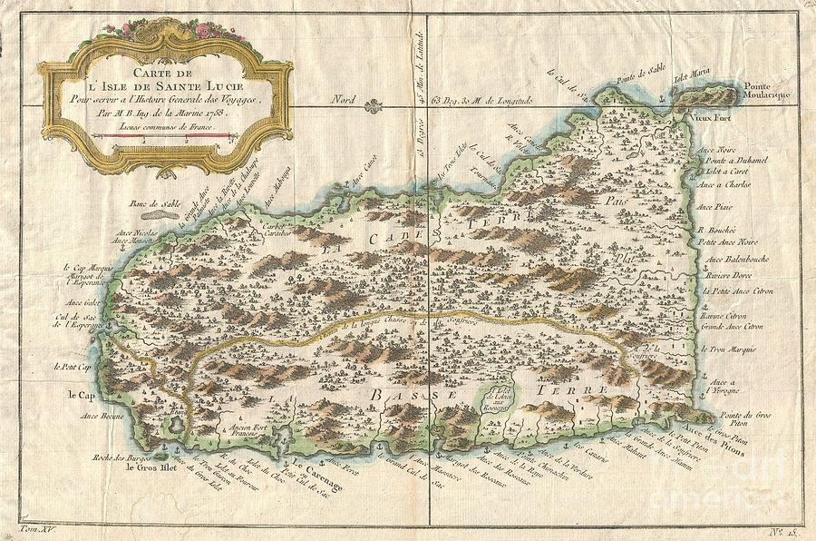 1758 Bellin Map of St. Lucia Photograph by Paul Fearn