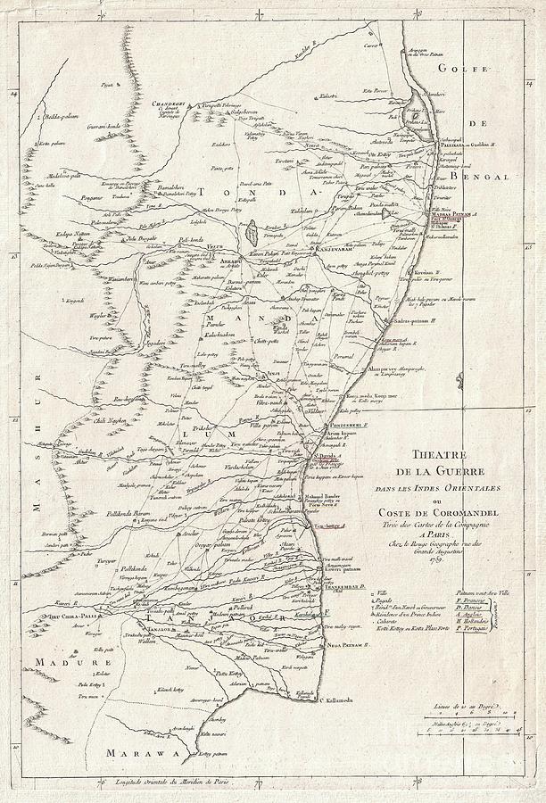1759 La Rouge Map of Eastern India or Coromandel Photograph by Paul Fearn