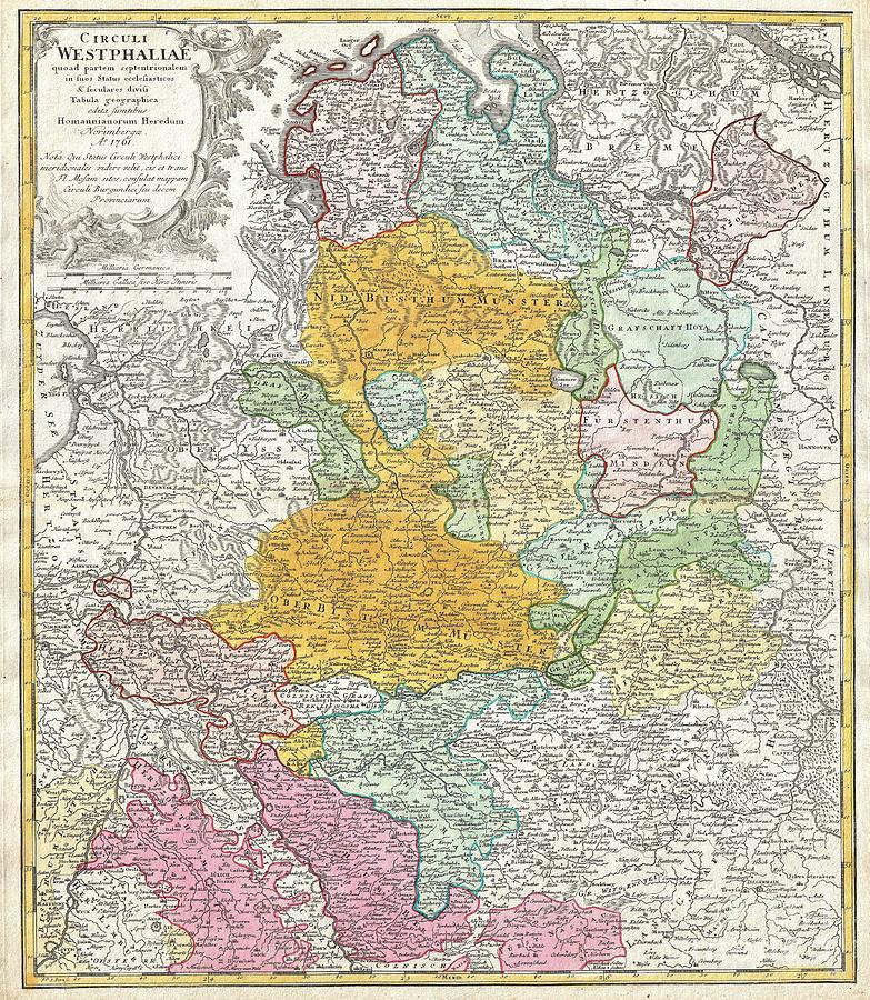 1761 Homann Heirs Map of Westphalia  Photograph by Paul Fearn