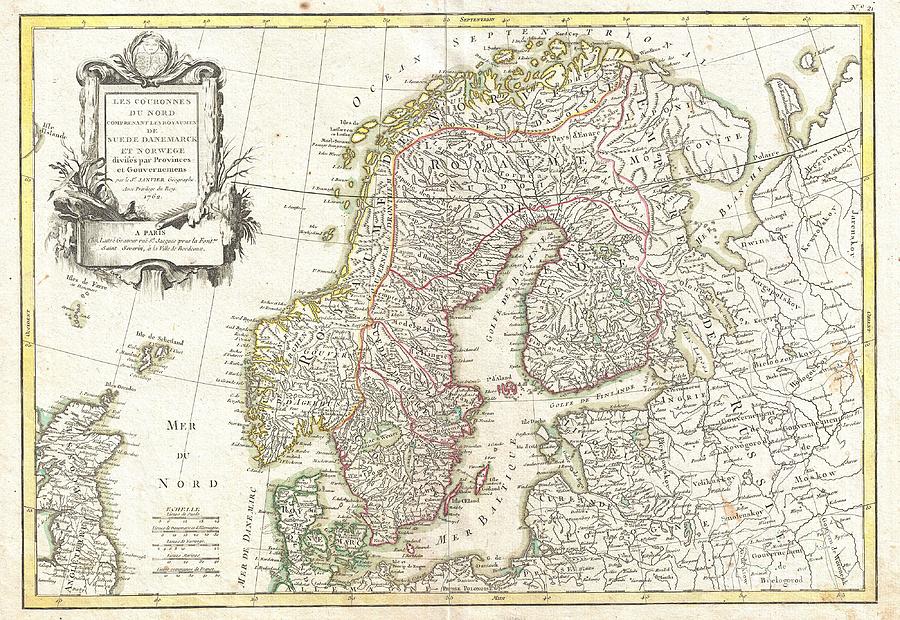 1762 Janvier Map of Scandinavia Norway Sweden Denmark ...