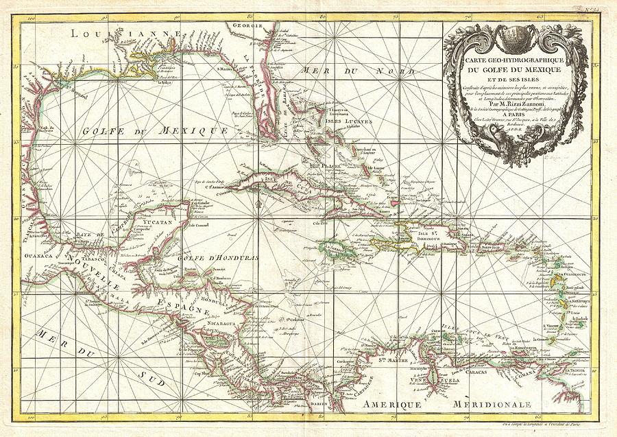 Reefs Photograph - 1762 Zannoni Map of Central America and the West Indies by Paul Fearn
