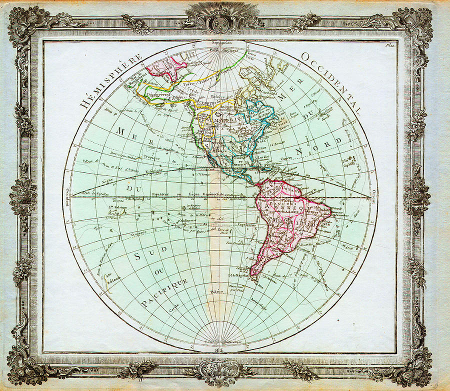 1764 Brion De La Tour Map Of The Western Hemisphere North America South ...