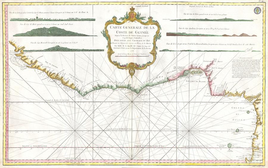 1765 Bonne Map of West Africa the Gulf of Guinea and Benin Photograph by Paul Fearn
