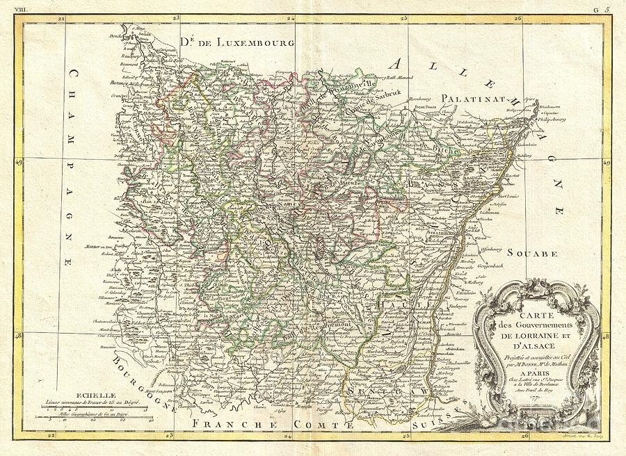 1771 Bonne Map of Alsace and Lorraine France Photograph by Paul Fearn ...