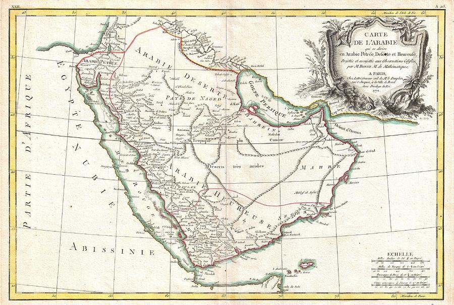 Israel Photograph - 1771 Bonne Map of Arabia by Paul Fearn
