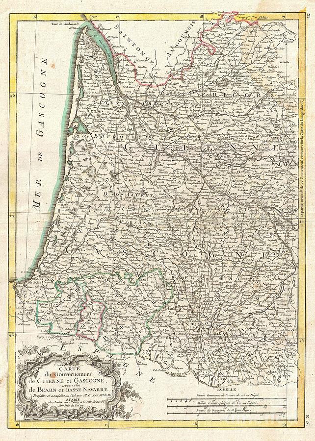 1771 Bonne Map of Guyenne and Gascony France Photograph by Paul Fearn ...