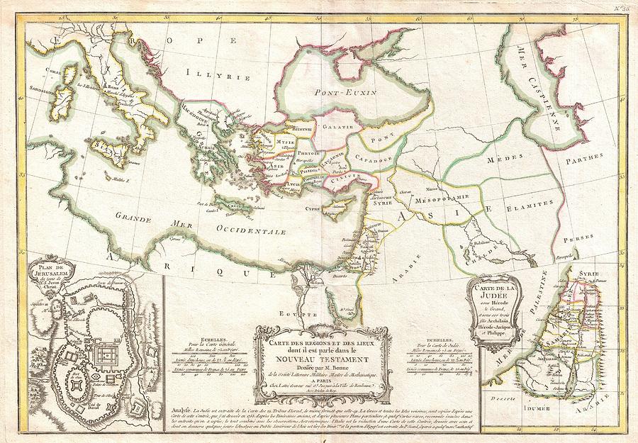 1771 Bonne Map of the New Testament Lands Holy Land and Jerusalem Photograph by Paul Fearn