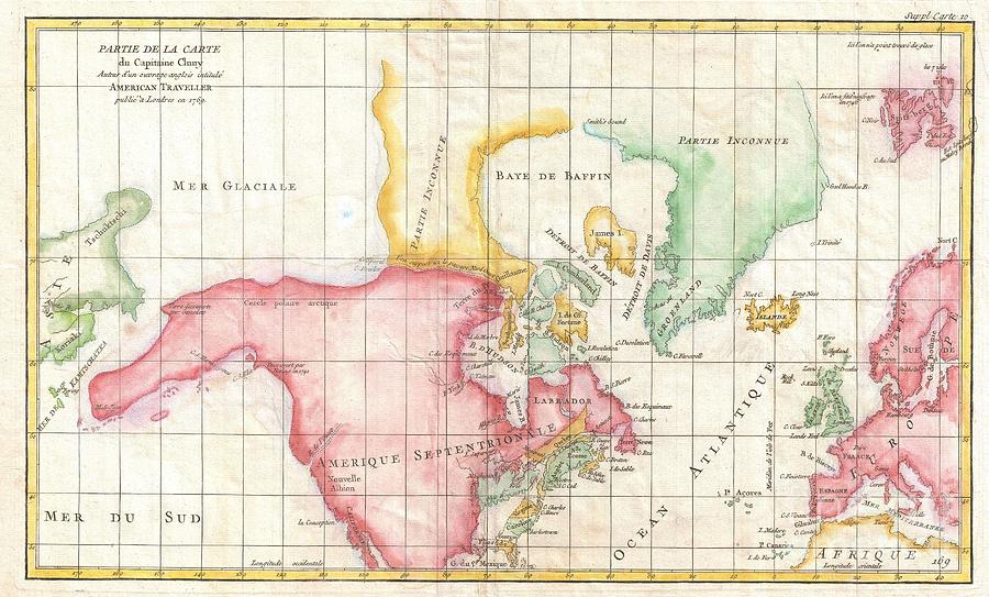 1772 Vaugondy and Diderot Map the North America illustrating Clunys Voyages Photograph by Paul Fearn