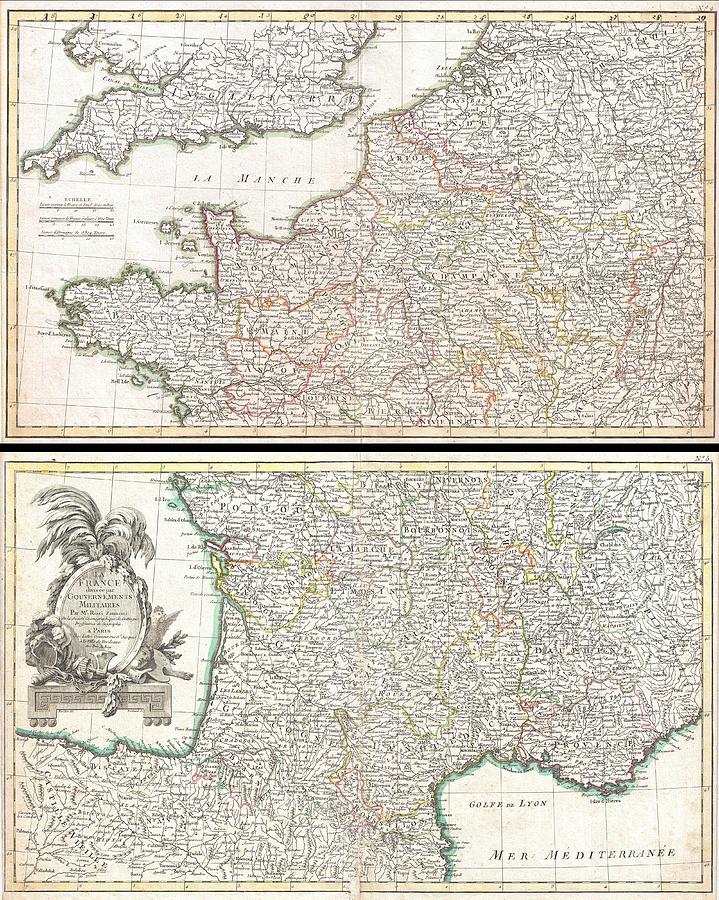1775 Zannoni Two Panel Map of France Photograph by Paul Fearn