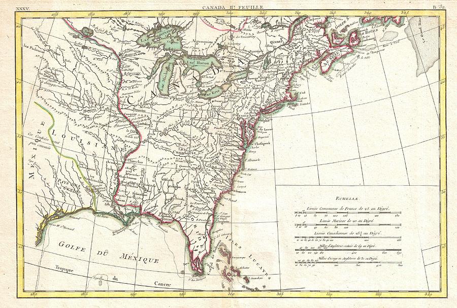1776 Bonne Map of Louisiana and the British Colonies in North America Photograph by Paul Fearn