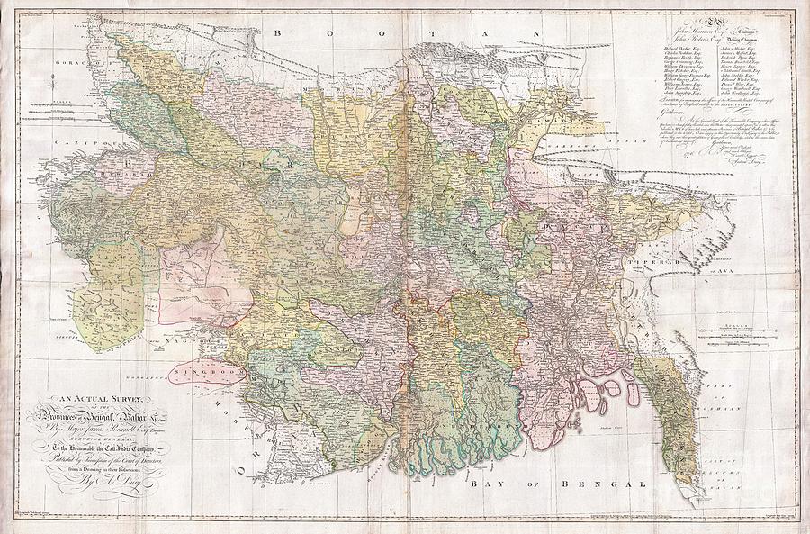1776 Rennell  Dury Wall Map of Bihar and Bengal India Photograph by Paul Fearn