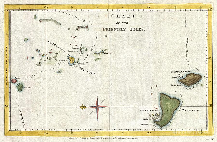 1777 Cook Map of the Friendly Islands or Tonga Photograph by Paul Fearn