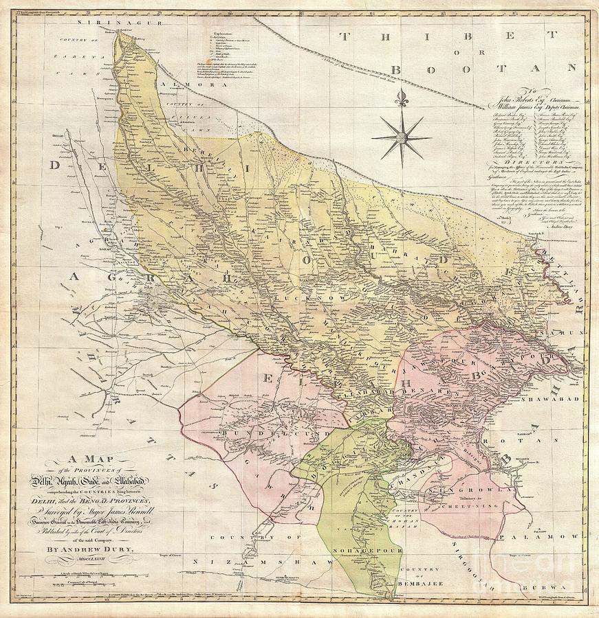 1777 Rennell  Dury Wall Map of Delhi and Agra India Photograph by Paul Fearn