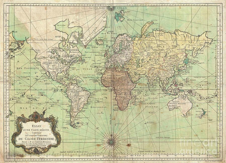 1778 Bellin Nautical Chart or Map of the World Photograph by Paul Fearn