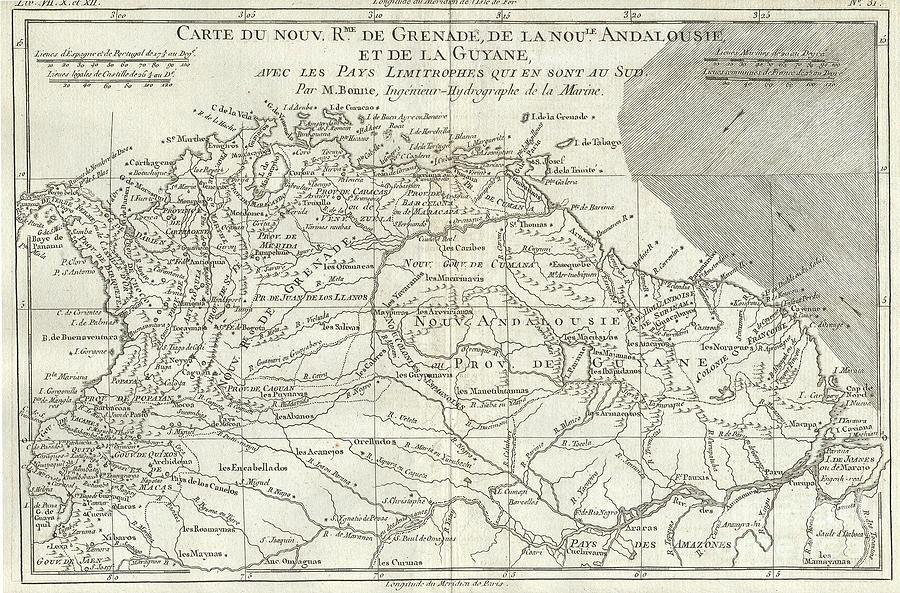 1780 Bonne Map of Northern South America Columbia Venezuela Brazil Photograph by Paul Fearn