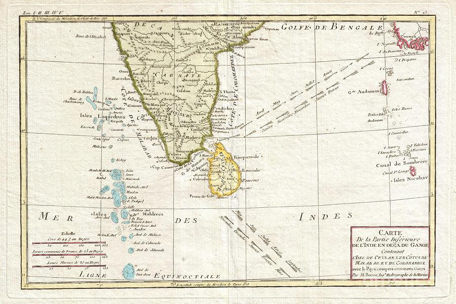 1780 Bonne Map of Southern India Ceylon and the Maldives Photograph by Paul Fearn