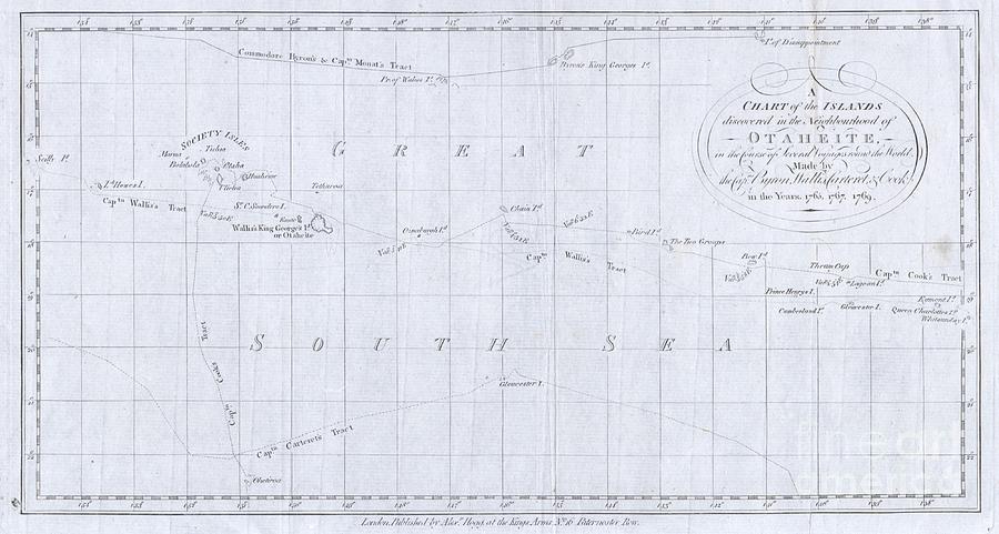 1780 Cook  Hogg Map of Tahiti  Photograph by Paul Fearn