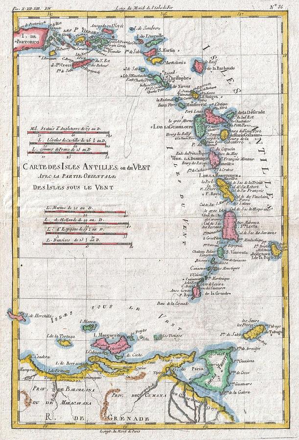 Abstract Photograph - 1780 Raynal and Bonne Map of Antilles Islands by Paul Fearn