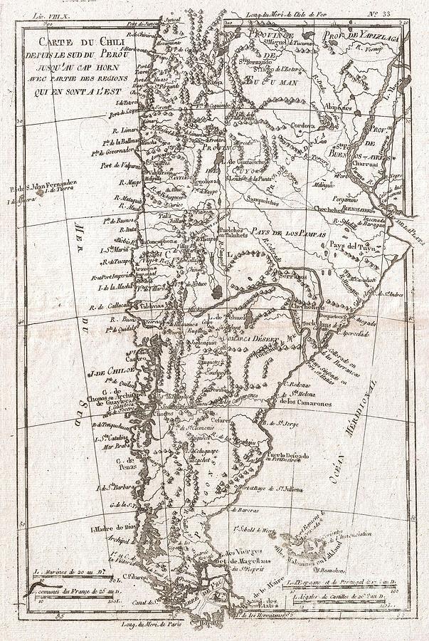 1780 Raynal and Bonne Map of Chile Photograph by Paul Fearn