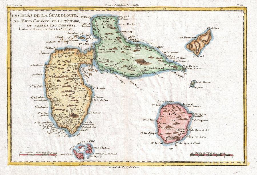 Abstract Photograph - 1780 Raynal and Bonne Map of Guadeloupe West Indies by Paul Fearn