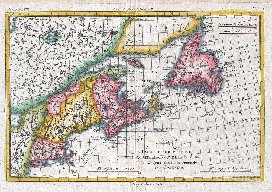 1780 Raynal and Bonne Map of New England and the Maritime Provinces Photograph by Paul Fearn