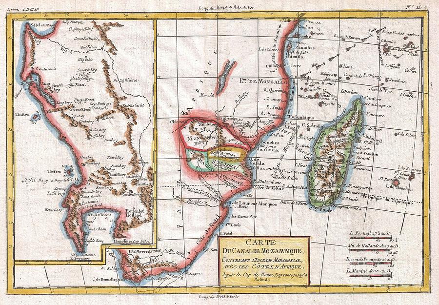 Abstract Photograph - 1780 Raynal and Bonne Map of South Africa Zimbabwe Madagascar and Mozambique by Paul Fearn