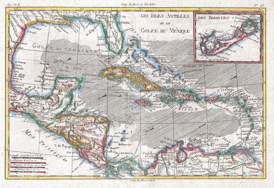 1780 Raynal and Bonne Map of the West Indies Caribbean and Gulf of Mexico Photograph by Paul Fearn