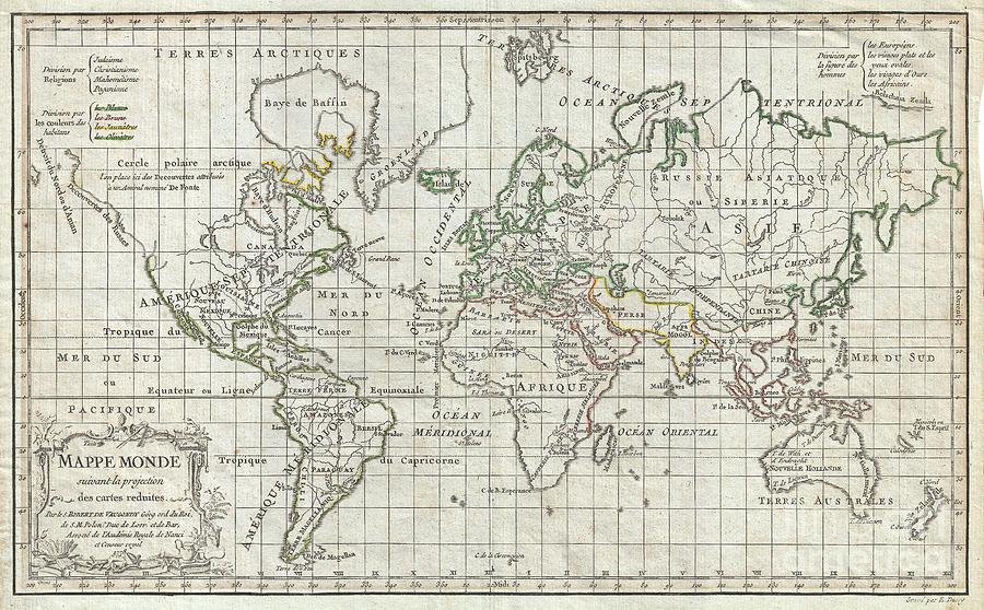 1784 Vaugondy Map of the World on Mercator Projection Photograph by Paul Fearn