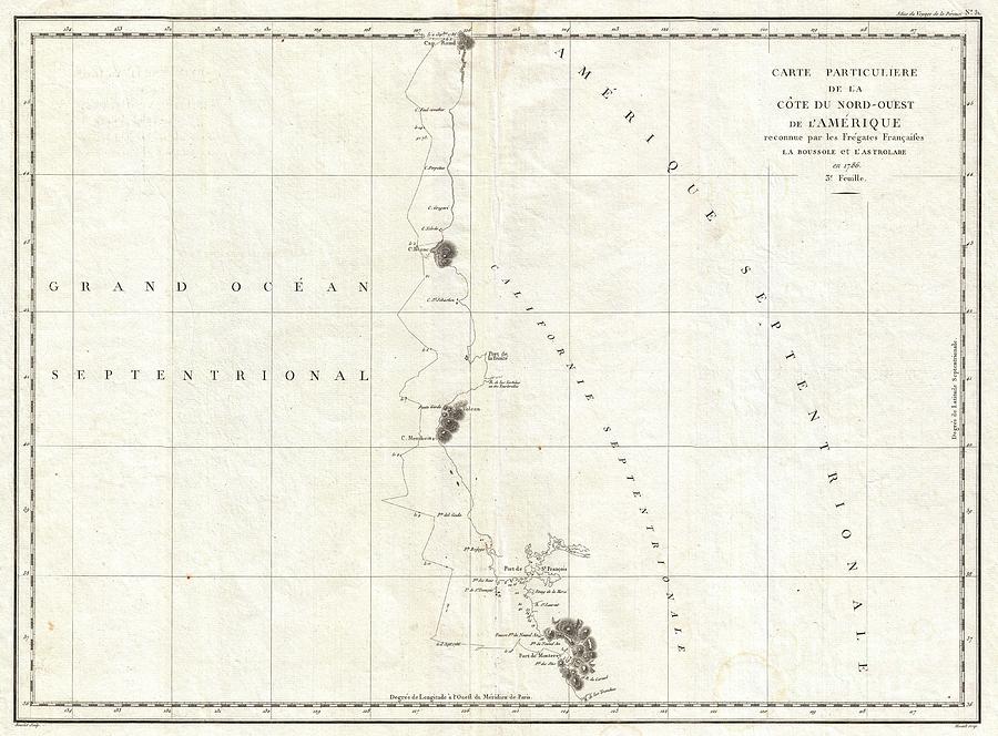 1786 La Perouse Map of San Francisco Monterey Bay California and Oregon Photograph by Paul Fearn