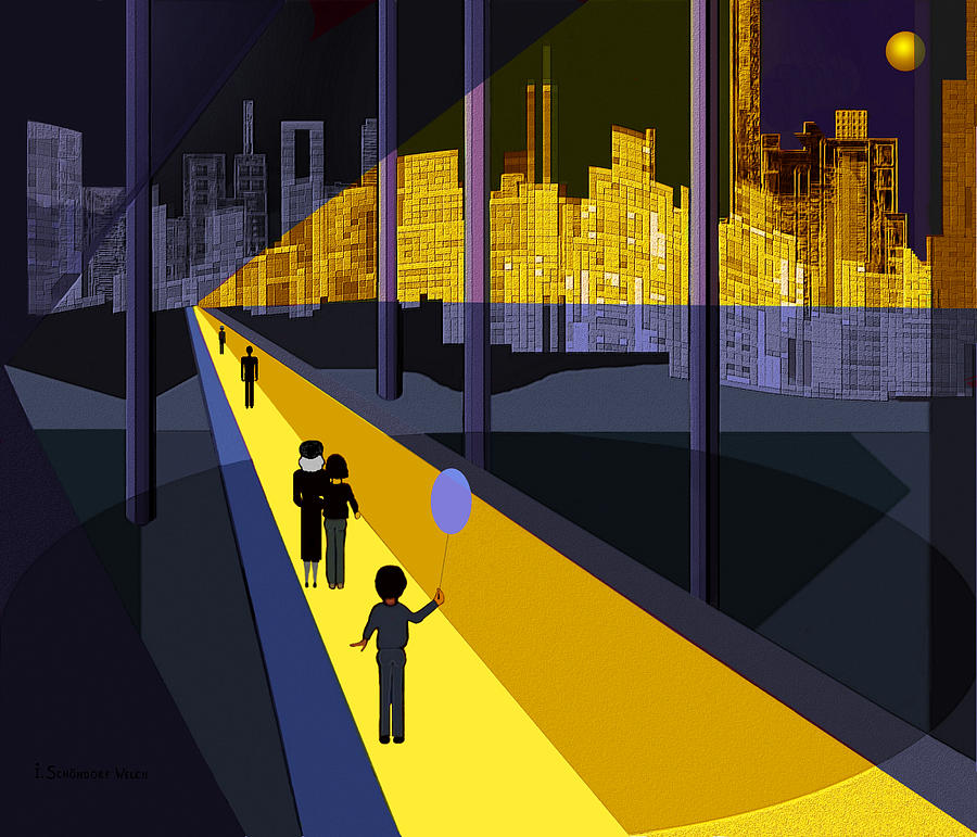 179 - Nightwalking  to the golden city   Digital Art by Irmgard Schoendorf Welch