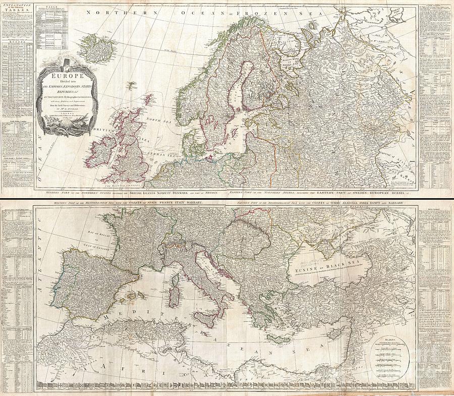 City Photograph - 1794 D Anville Two Panel Wall Map of Europe by Paul Fearn