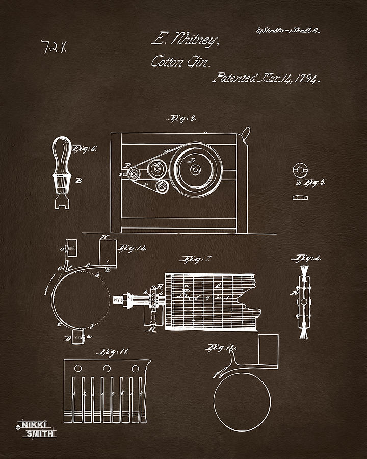 1794 Eli Whitney Cotton Gin Patent 2 Espresso Digital Art by Nikki Marie Smith