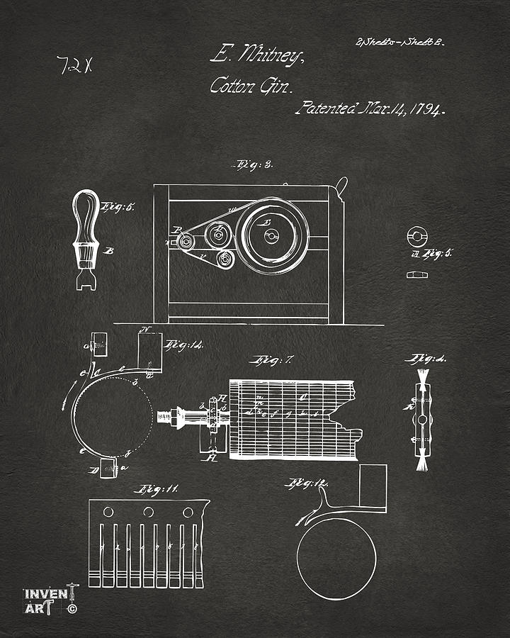 1794 Eli Whitney Cotton Gin Patent 2 Gray Digital Art by Nikki Marie Smith