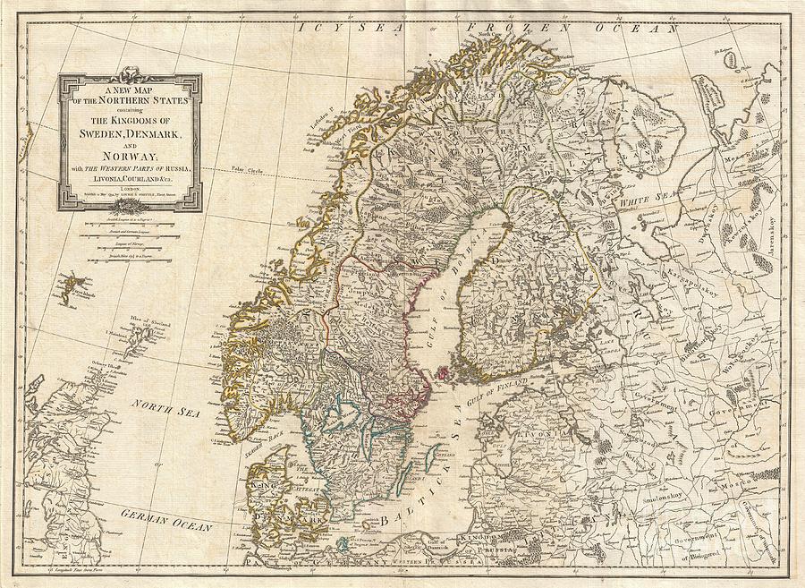 1794 Laurie and Whittle Map of Norway Sweden Denmark and Finland Photograph by Paul Fearn