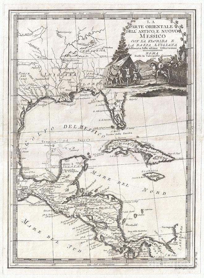1798 Cassini Map of Florida Louisiana Cuba and Central America Photograph by Paul Fearn