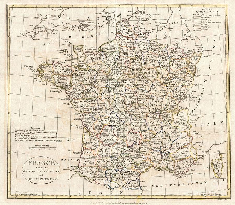 1799 Clement Cruttwell Map of France in Departments Photograph by Paul Fearn