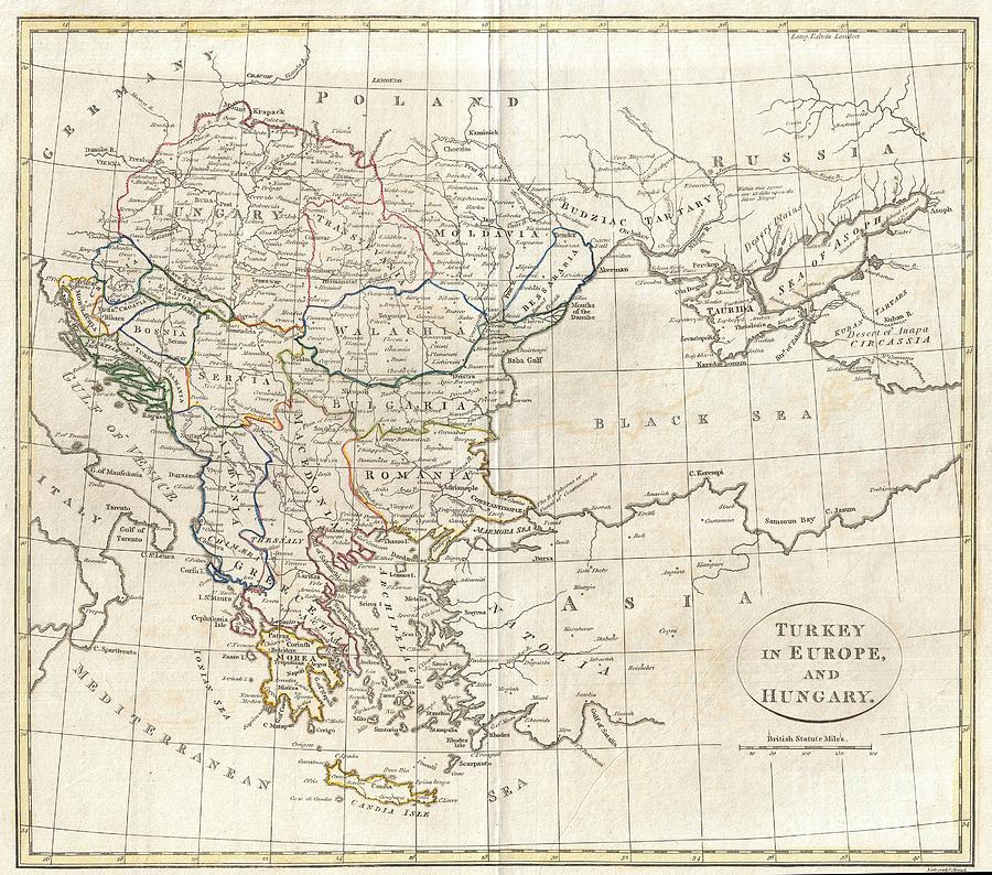 Turkey Photograph - 1799 Clement Cruttwell Map of Turkey in Europe  by Paul Fearn