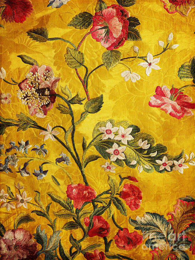 17th Century Embroidery on Silk Brocade Photograph by Brenda Kean