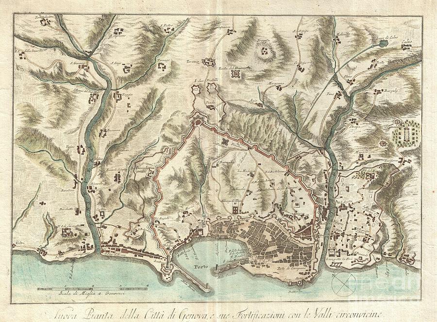 1800 Bardi Map of Genoa Genova Italy  Photograph by Paul Fearn