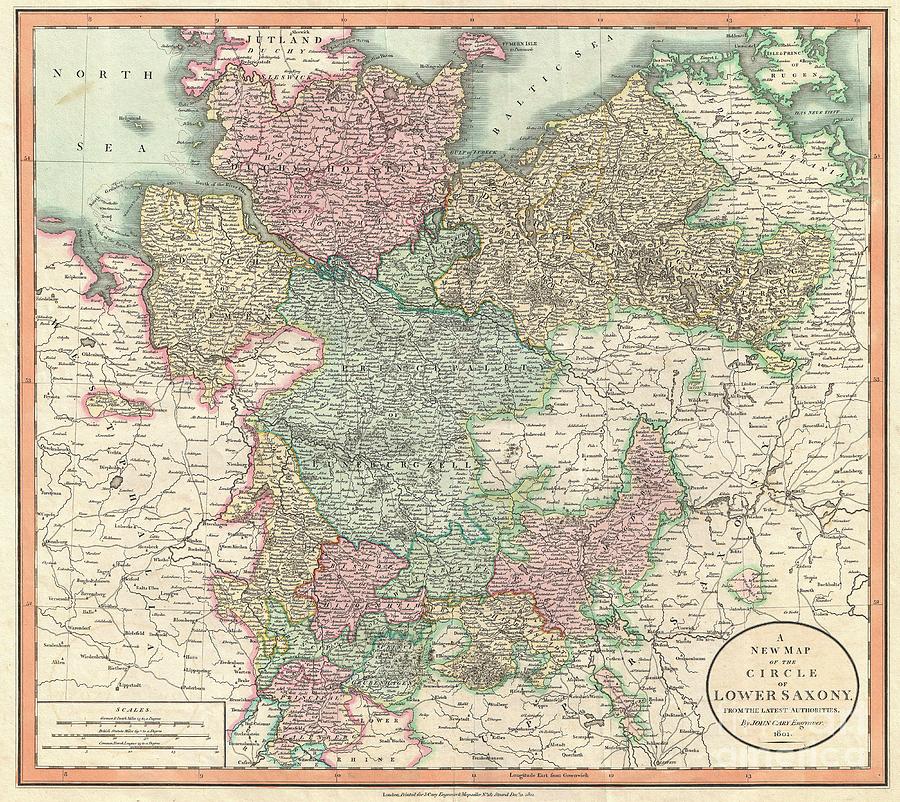 1801 Cary Map of Lower Saxony Holstein Lubeck Lunenburgzell Bremen Berlin Photograph by Paul Fearn