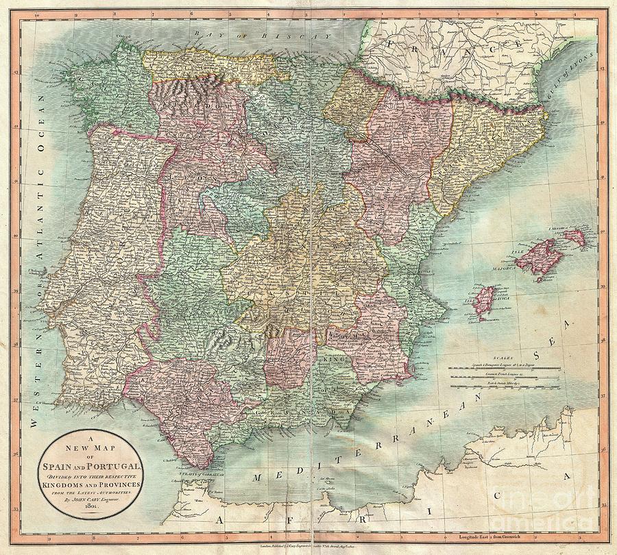 Abstract Photograph - 1801 Cary Map of Spain and Portugal by Paul Fearn
