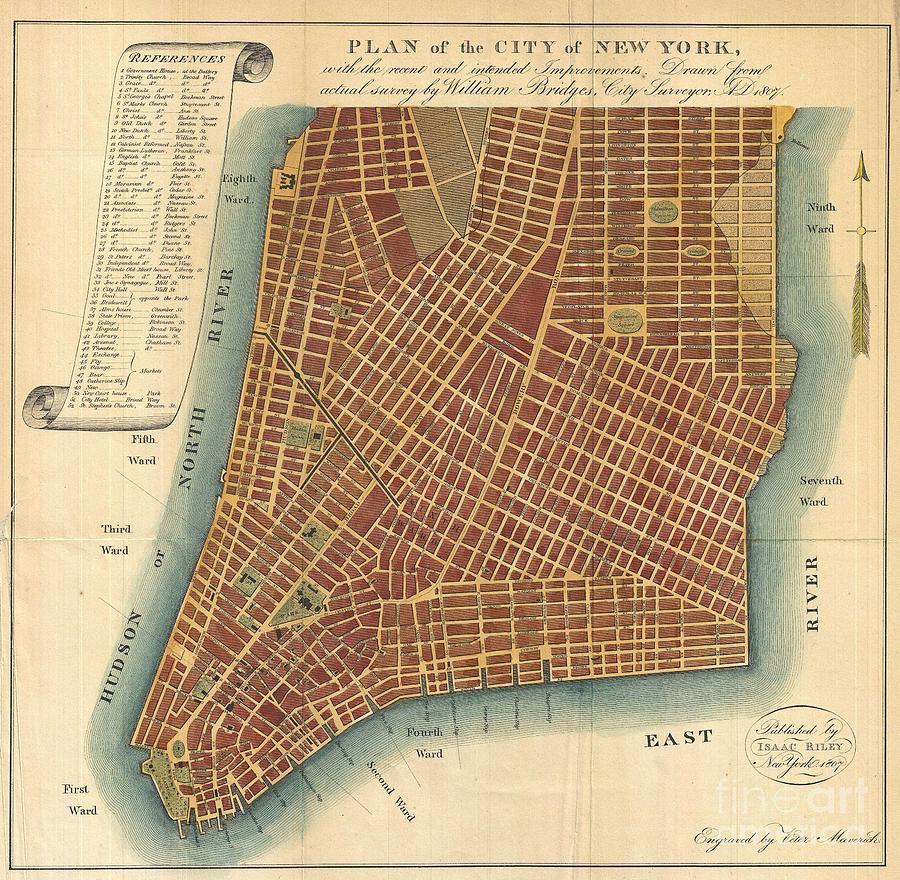 1807 Bridges Map of New York City Photograph by Paul Fearn