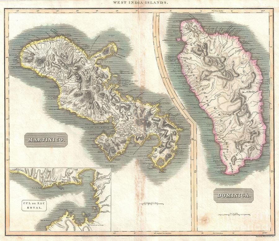 1814 Thomson Map of Martinique and Dominica Photograph by Paul Fearn