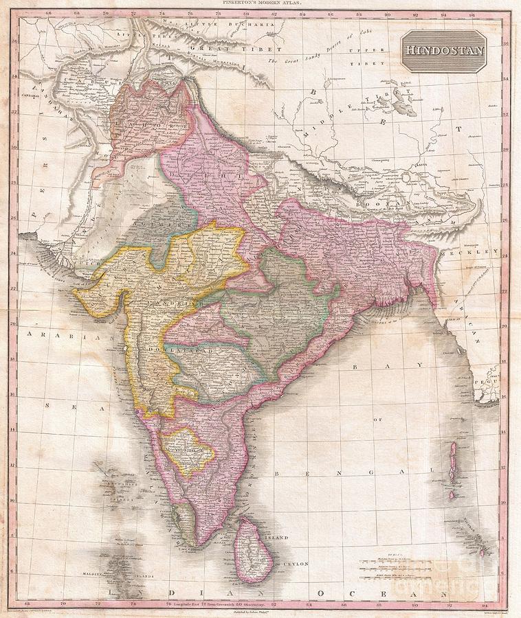 1818 Pinkerton Map of India Pakistan Afghanistan Tibet Nepal Sri Lanka Photograph by Paul Fearn