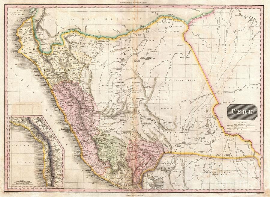 Desert Photograph - 1818 Pinkerton Map of Peru by Paul Fearn