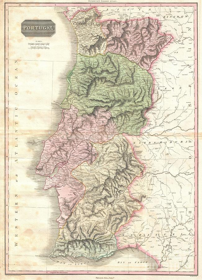 1818 Pinkerton Map of Portugal Photograph by Paul Fearn