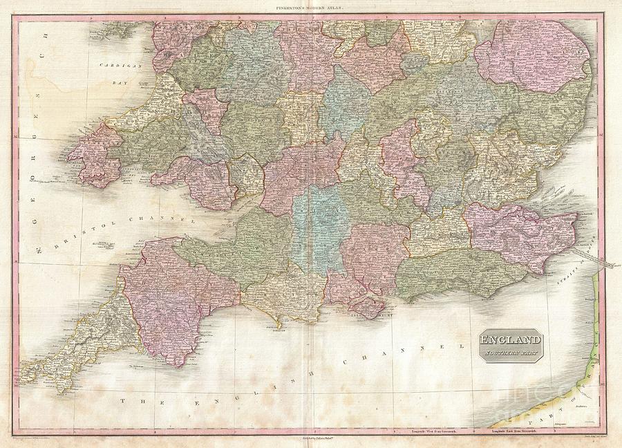 1818 Pinkerton Map of Southern England Photograph by Paul Fearn
